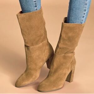 Chinese Laundry Keep Up Honey Brown Suede Leather Mid-Calf High Heeled Boots